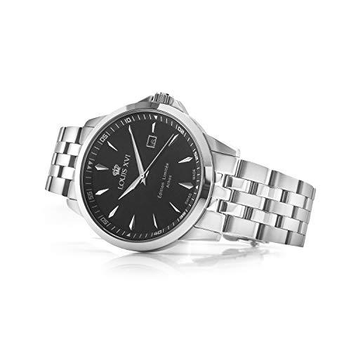 LOUIS-XVI-Herren-Armbanduhr-Athos-Slim-Stahlband-Silber-Schwarz-Analog-Quarz-Edelstahl-926