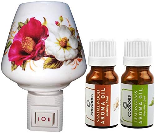 Cocodoes Multicolor Electric Ceramic Aroma Diffuser Oil Burner Night Lamp Light with Sandalwood Lemongrass Aroma Oil of 10ml for Home Office Spa Hotel