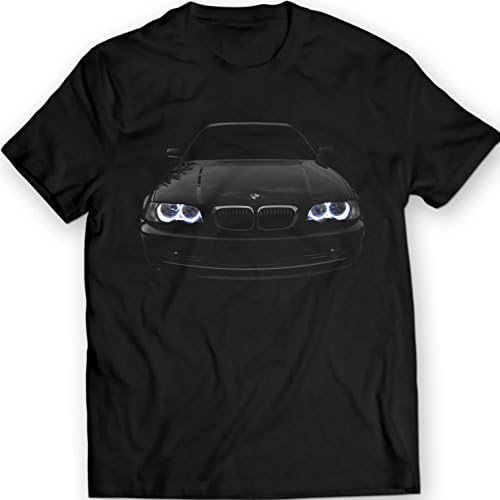 T-Shirt BMW E46 Facelift Blue Angel Eyes Headlights Glow Black Holiday Gift Birthday (L, Black)