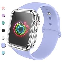 Compatible for Apple Watch Band 38mm 42mm 40mm 44mm Series 5 4 3 2 1, Soft Silicone Sport Strap Compatible for iWatch Bands Women & Men, Comes with Clear TPU All Around Protective Case