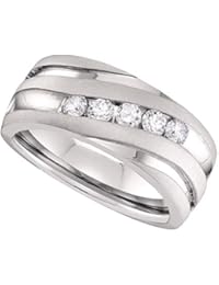 10kt White Gold Mens Round Diamond Matte Grooved Wedding Band Ring 1/2 Cttw (I1-I2 clarity; G-H color)