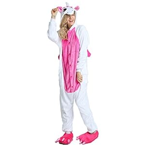 KiKa Monkey Flanela Unicornio Cartoon Animal Novedad Navidad Pijama Cosplay (S, Rose)