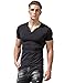 XSHANG Mens Short Sleeve V Neck Henley Shirts Slim Fit Casual Tee Tops Black