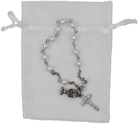 Girl's First Communion White Imitation Pearl Rosary Bracelet
