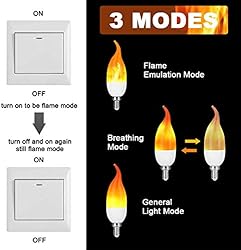 OHLGT E12 Flame Bulbs 2 Pack, 3 Mode LED Candelabra