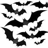 Halloween Party Indoor Outdoor Decor Supplies, 56 PCS Reusable PVC 3D Decorative Scary Bats Wall Sticker Comes with Double Sided Foam Tape