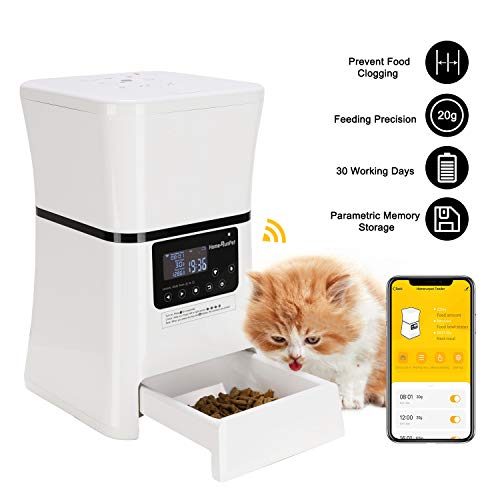 HomeRunPet Automatic Pet Feeders Smart Food Dispenser for Small Dogs and Cats with Wi-Fi Enabled Feeder, Touch Control, Feeding Memory Storage, Programmable Timer for up to 5 Meals/Day