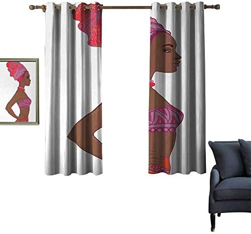 Stevenhome Decorative Grommet Curtain African Woman Restaurant/Shop Decoration Beautiful Zulu Woman with Sexy Bandage Dress Necklace Female 63" Wx63 L Chocolate Purple Dark Coral