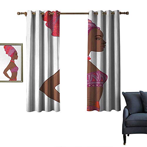 Stevenhome Decorative Grommet Curtain African Woman Restaurant/Shop Decoration Beautiful Zulu Woman with Sexy Bandage Dress Necklace Female 63" Wx63 L Chocolate Purple Dark Coral