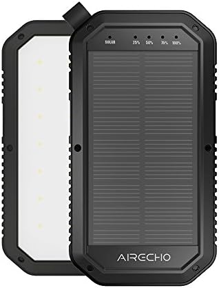 Portable 10000mAh Power Bank Solar Panel Charging Airecho E7 Outdoor Multiple USB Ports External Backup Battery Pack Built-in 21 LEDs Flashlight