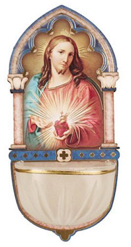 Catholic Gifts - Luminous Sacred Heart of Jesus Holy Water Font with Gold Foil Highlights (3008)