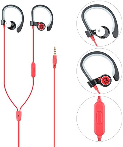 BENWIS E300 Noise Sound Cancelling Sport Headphones with MIC, 3.5mm Stereo Sweatproof In Ear Earbuds Hook Earphone, Running Gym Jogging Headset for iPhone iPod Android Black