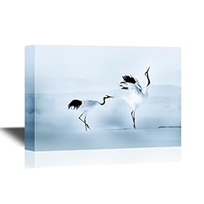 Canvas Wall Art - Asian Crane Bird Traditional Watercolor - Gallery Wrap Modern Home Art | Ready to Hang - 12x18 inches