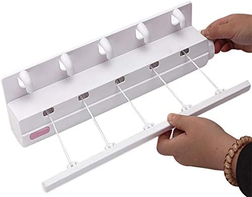 FineInno Retractable Clothesline Plastic Adjustable Drying Rack Telescopic Clothes Line Towel Rack Portable Laundry String with Accessories and Hook,3.75m,5 Lines