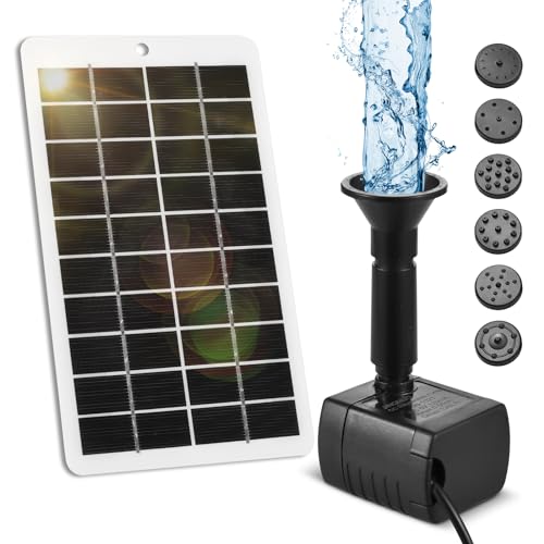 Buachois Solar Water Fountain Pump 4W 5V Outdoor Panel Kit with 5ft Cable 9 Nozzles 6 Modes 120L/H Flow Rate for Bird Bath Garden Backyard Fish Tank Pond at Amazon