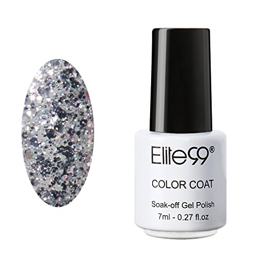 Elite99 Soak Off UV LED Color Gel Polish Lacquer Nail Art Manicure 7ml 1853 Glitter Silvery White