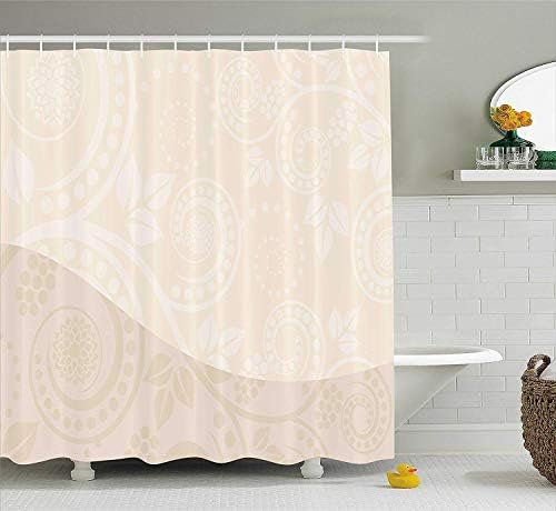 pqodj Ivory Shower Curtain, Shabby Chic Ornamental Floral Curved Leaves Blooms Classic Feminine Flourish Pattern, Fabric Bathroom Decor Set with Hooks,60 * 72inch, Tan Cream