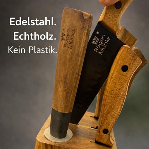 The Original – Rügen Mühle Premium Design Knife Block, 7 Pieces, Acacia Real Wood, Stainless Steel, Rustproof, Knife Set, Knife Block with Knife, Knife Set, Kitchen Knife Set, Knife Set with Block