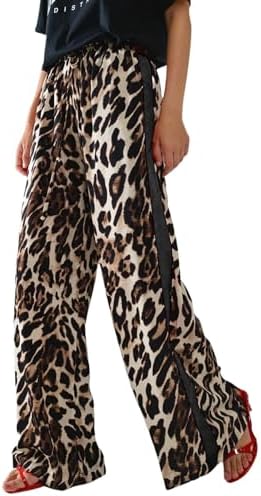 Charfille Women's Casual Pants Drawstring Leopard Print Color