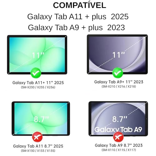 Capa Case Para Tablet Compátivel Samsung Galaxy Tab A11 + Plus Giratória 360° + Caneta Touch + Película Paperlike Premium