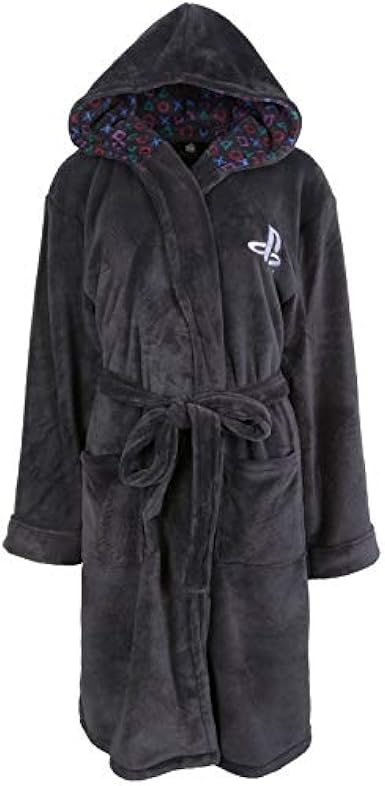 Playstation Men's Dressing Gown Hooded Bath Robe Charcoal: Amazon.co.uk: Clothing