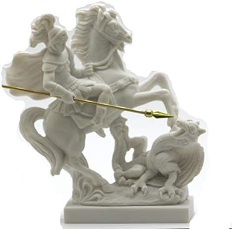 greekartshop Saint George Killing The Dragon Cast Marble Statue Sculpture 6.7 inches