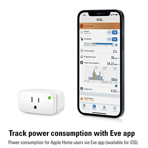 Eve Energy (Matter) 2 Pack - Smart Plug, App and Voice Control, 100% Privacy, Matter Over Thread, Works with Apple Home, Alexa, Google Home, SmartThings, Requires Thread Border Router