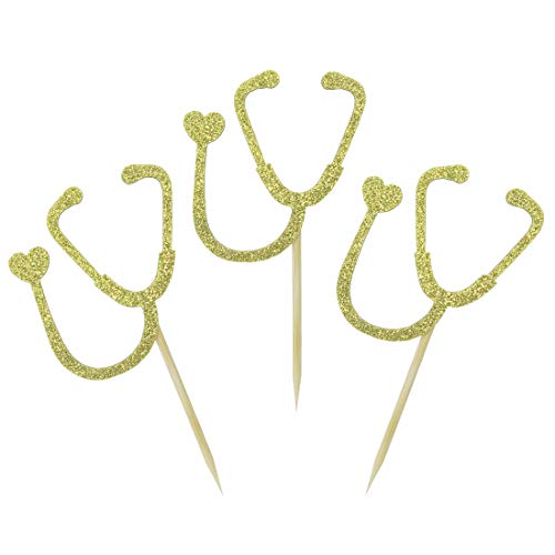 Morndew 24 PCS Doctor Nurse Stethoscope Cupcake Toppers for Hospital Theme Party Birthday Party Graduation Party Decorations