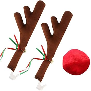 Car Reindeer Antlers Christmas Vehicle Costume with Jingle Bells and Nose for Car Accessories (2)