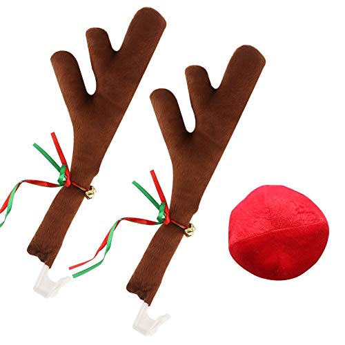 Car Reindeer Antlers Christmas Vehicle Costume with Jingle Bells and Nose for Car Accessories (2)