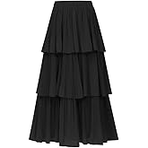 OULESIS Women's Long Skirts Chiffon Elastic High Waist Maxi Skirt A-Line Tiered Dress