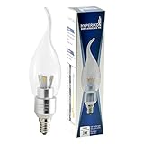 Hyperikon® LED Candle 3-Watt (30-Watt), Flame Tip Chandelier Bulb, Silver Housing, Candelabra Base (E12), 2700K (Warm White), 340°-Beam Angle, Dimmable, UL-Listed