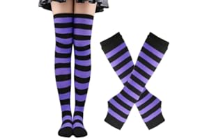 Benefeet Sox Womens Girls Striped Thigh High Socks Over Knee High Socks Leg Arm Warmer Fingerless Gloves Set Tube Costume