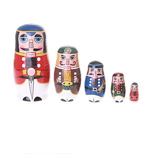 Nicedeal 5pcs/ Set Miles Kimball Nutcracker Soldier Matryoshka Nesting Dolls Wooden Russian Nesting Doll Handmade Craft Decoration 5.5" DIY Tools - Thumbnail 5