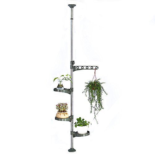 Baoyouni 4-Layer Flower Display Rack Tension Pole Plant Stand Indoor Balcony Floral Hanger Shelves, Grey