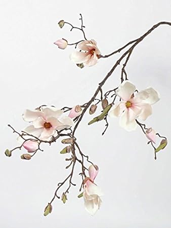 artplants Deko Magnolienzweig LORA, 4 Blüten, Knospen, Creme - rosa, 110 cm - Künstlicher Zweig/Deko Blumen