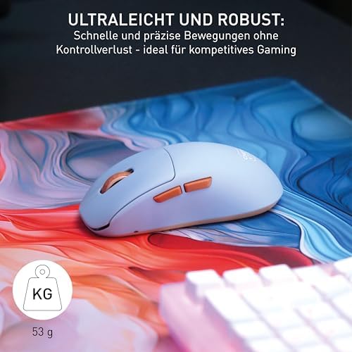 M68 Wireless, Ultraleichte Kabellose Gaming-Maus, 2,4 GHz Funk, Optimiert für esports, Symmetrische Form mit Besonders Niedriger Front, Blau