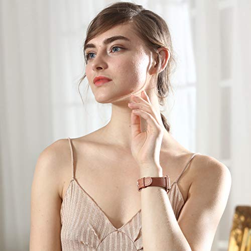 WFEAGL Compatible iWatch Band 44mm 42mm, Top Grain Leather Band with Gold Adapter (The Same as Series 4/3 with Gold Aluminum Case in Color) for iWatch Series 4/3/2/1 (Brown Band+Rosegold Adapter)