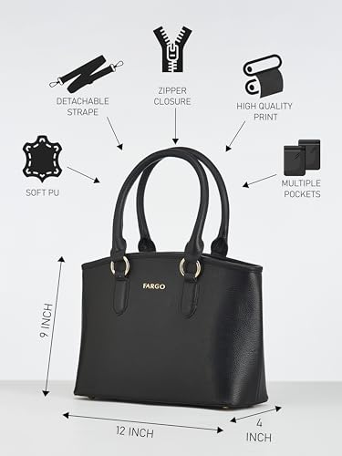 Fargo Valiant Handbag for Women | Premium Vegan Leather with RFID Pockets, YKK Zip Closure, Stylish Everyday Office & Casual Bag | Functional, Elegant & Made in India (Black) 3