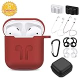 TAOSANHU AirPods Case 9 in 1 Airpods Accessories Kits Protective Silicone Cover and Skin Compatible Apple Airpods 2&1 Charging Case with Airpods Ear Hook/Tips/Airpods Strap/Clips/Watch Band Holder