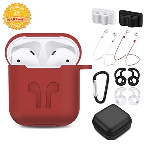 TAOSANHU AirPods Case 9 in 1 Airpods Accessories Kits Protective Silicone Cover and Skin Compatible Apple Airpods 2&1 Charging Case with Airpods Ear Hook/Tips/Airpods Strap/Clips/Watch Band Holder
