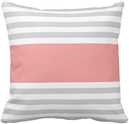 Grey and Coral Stripe Pattern Design Throw Pillow Cover Case Home Decorative Square 16X16 Inch Two Sides