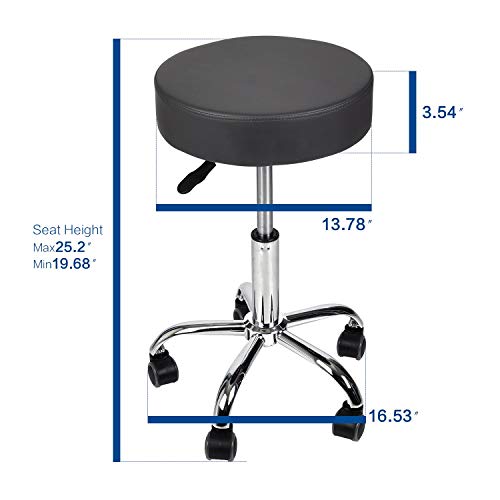 Home Office Adjustable Rolling Medical Massage Swivel Stool Chair Tattoo Facial Massage Salon Stools, Grey, Set of 2 - Thumbnail 3