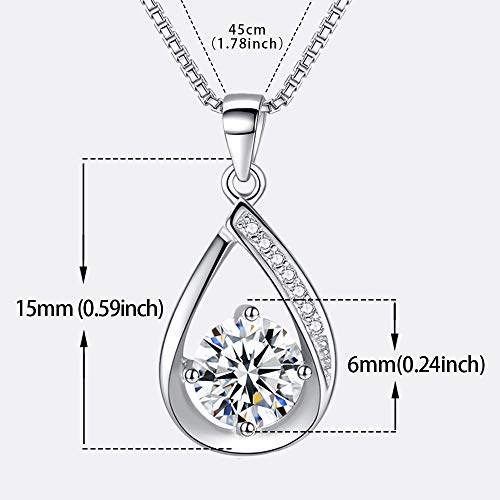 DOMEI Sterling Silver Pendant Necklaces for Women Girls, Jewelry for Mom Girlfriend Wife Friends with Sparkling Round Cubic Zirconia (The Drop)