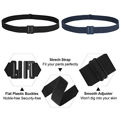 Stretch No Show Waist Belt for Women for Dress Flat Buckle Fashion Invisible Belt Elastic Skinny Stretch Belt Ladies Adjustable No Show Stretch No Bulge Web Belt,Black and Blue,Suit USA Size 0-16