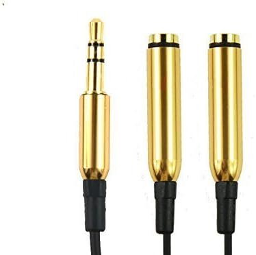 Xxmanx New Universal 3.5mm Jack 1 Male to 2 Female Stereo Earphone Headphone Y Splitter Audio Adapter Extension Cable for iPods, smartphones, MP3 players, Laptops - Golden/Black