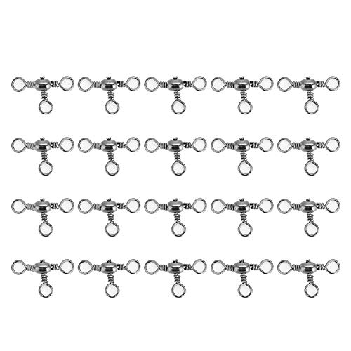 Yagosodee 20 Stücke Edelstahl 3 Way Fishing Ball Bearing Wirbel T-förmiger dreifacher Drehverbinder Schnell rollende…