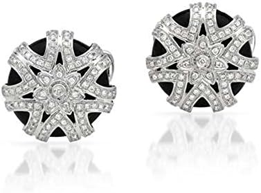 14K White Gold Onyx & Round Diamond Cuff Links