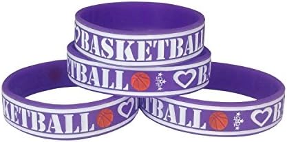4-Pack Basketball Silicone Rubber Wristbands in Purple and White Colors - 185mm Women