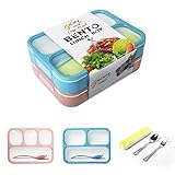 Leakproof Bento Lunch Box Container For Kids and Adult –2 Leakproof Containers with 3 and 4 Compartments–1 Tableware Set(Stainless Steel spoon and fork)–BPA Free Microwave and Dishwasher Safe